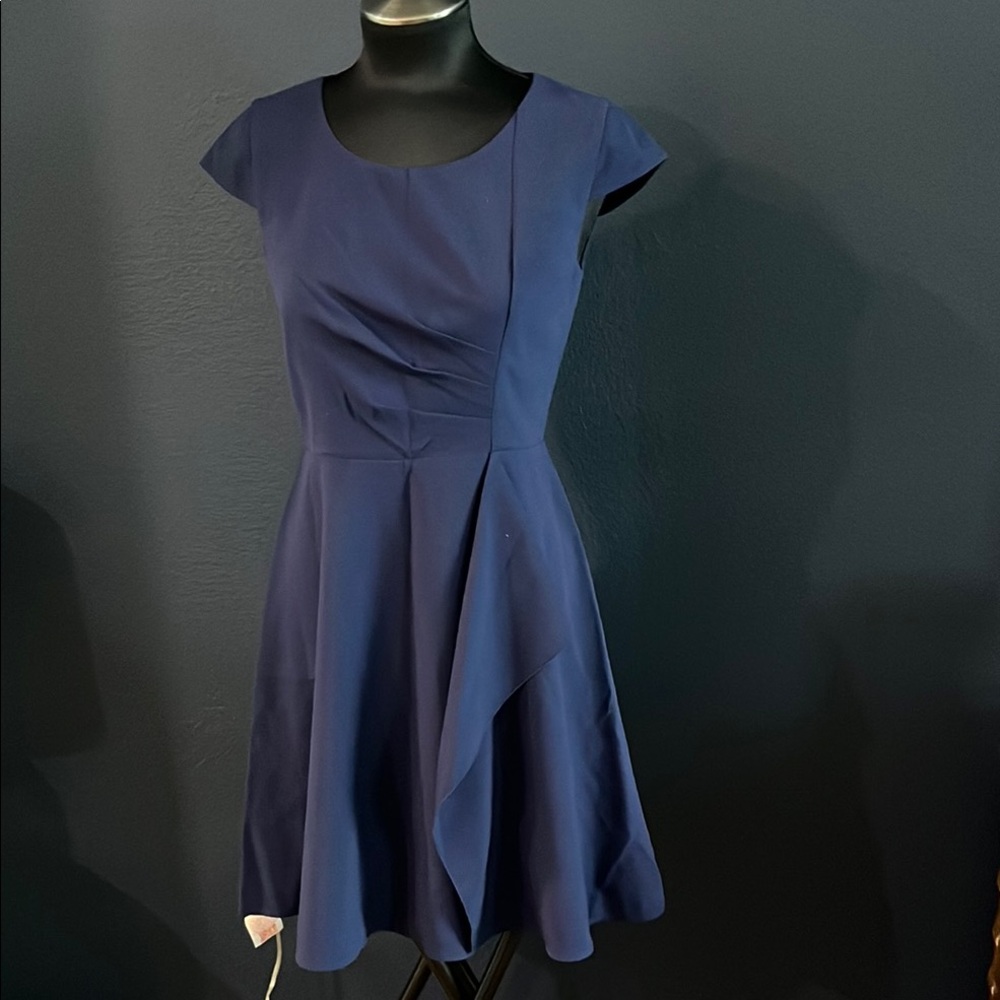 Calvin Klein fit and flare cap sleeve royal blue cocktail or work dress 8P
